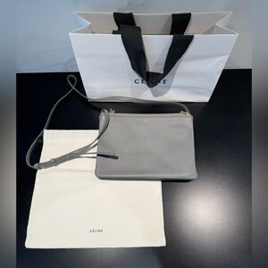 🩶Celine Large Gray Leather Trio Crossbody Bag